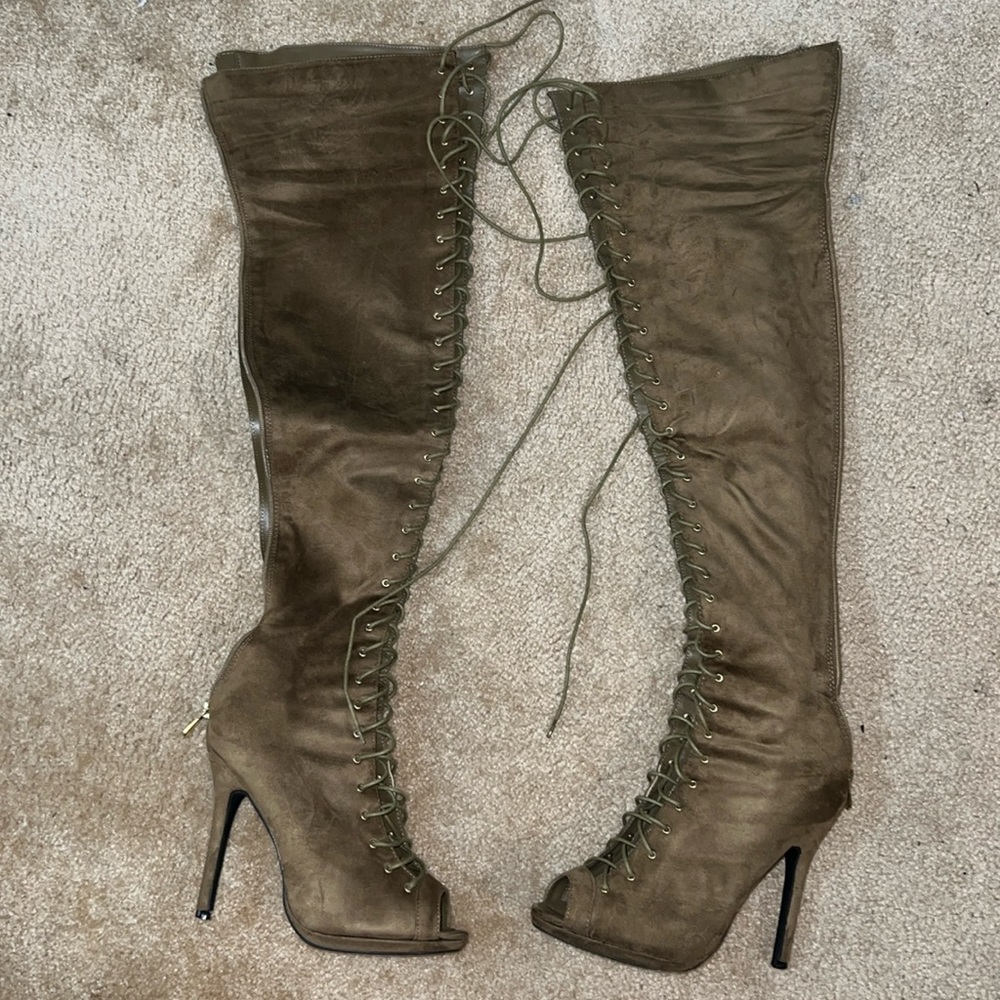 Knee high lace up boots
